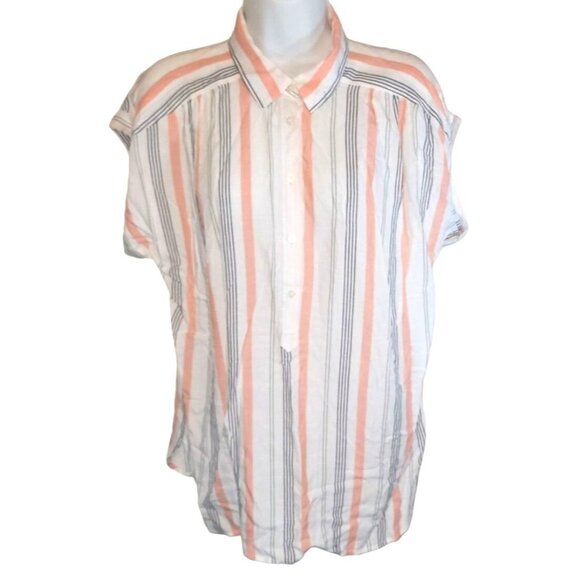 Loft Orange White Button Front Shirt Size Medium M NEW NWT - Picture 1 of 3